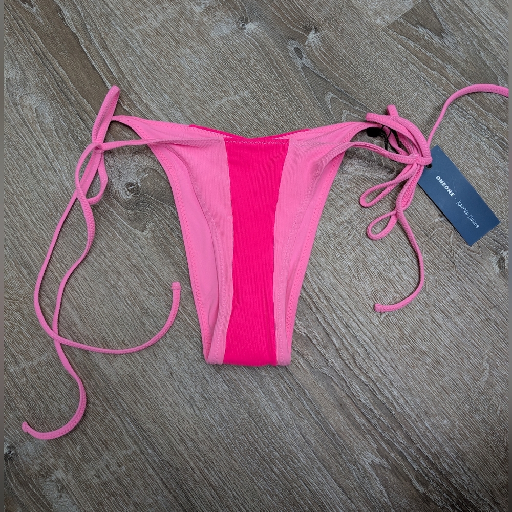 NWT OneOne x Kamila Davies Barcelona Neon Pink Cheeky Bikini Bottom Size Large